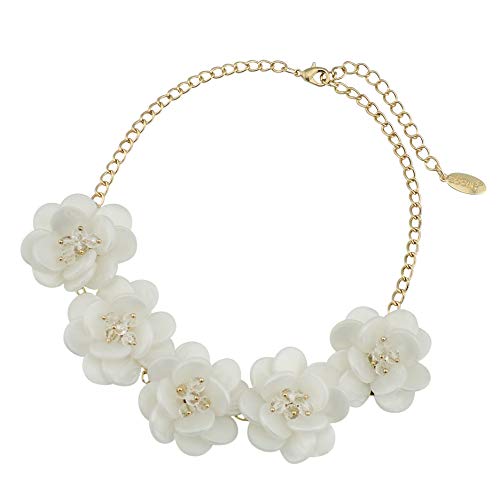 BOCAR White Acrylic Gold Plate Statement Pendant Choker Flower Necklace for Women (NK-10281) BOCAR White Acrylic Gold Plate Statement Pendant Choker Flower Necklace for Women (NK-10281)