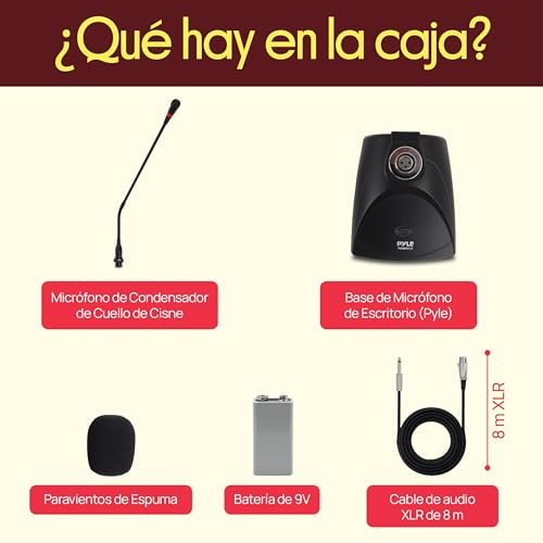 Micrófono cuello cisne Pyle de condensador con cable XLR a Jack para mesa de conferencias 3
