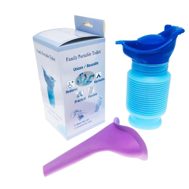 COOPU SIMPLETOWN Adjustable Emergency Urinal 750ml, Portable Toilet for Car, Traffic. Suitable for Men, Women. Portable Travel Shrinkable Personal Mobile Toilet Potty Pee Bottle with Funnel (Blue) 1