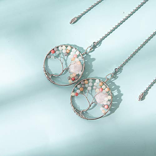 Image of LONGSHENG Colorful Beads Tree of Life Fan Pull Chain Fan Light Replacement Extender Pull Chain, Pack of 2