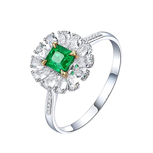 Bague émeraude de laboratoire 18K et fleur de moissanite pour femme