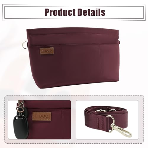D.DUO Bag Organizer Insert, Crossbody Bag, Tote Organizer Insert with Adjustable Bag Strap, Waterproof Nylon Purse Inserts (Wine Red, XL) — view 6