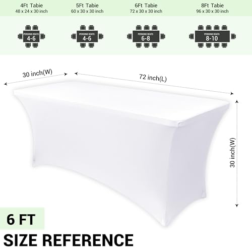Image of Obstal Spandex Table Cover 6ft Fitted Tablecloth Rectangular - Stretch Rectangle Folding Table Cloth for Birthday Party Wedding Banquet, White, 72L x 30W Inch