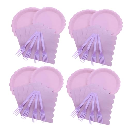 BESTonZON 使いやすい使い捨てペーパープレート ナプキン 使いやすいスカラップエッジ紙皿とフォーク付き ランチ用使い捨てプレート ベビー