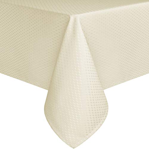 Eforcurtain Heavy Duty Plain Oblong Table Cover Polyester Waffle Tablecloth Stain Resistant/Spill-Proof/Waterproof for Parties, Light Beige, 60-inch by 120-inch