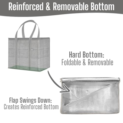 Image of 2 Pack Insulated Reusable Grocery Bag with Cardboard Bottom by VENO, Durable, Heavy Duty, Large Size, Stands Upright, Collapsible, Sturdy Zipper, Recycled Material, Eco-Friendly (Black /Windowpane)