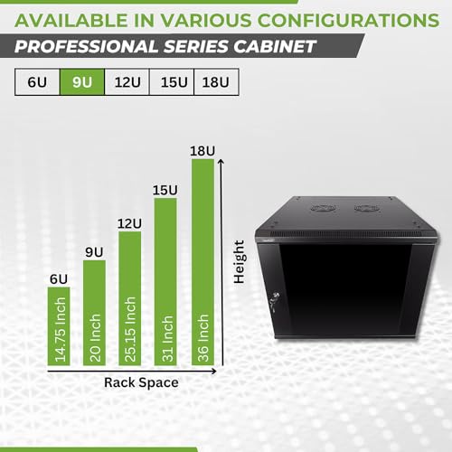 Image of Navepoint 9U Deluxe IT Wallmount Cabinet Enclosure 19-Inch Server Network Rack with Locking Glass Door 24-Inches Deep Black