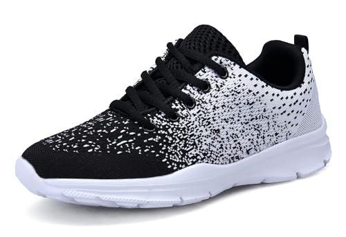 KOUDYEN Laufschuhe Atmungsaktiv Turnschuhe Schnürer Sportschuhe Leichte Gym Fitness Sneaker für Herren Damen(Schwarz Weiss,43)