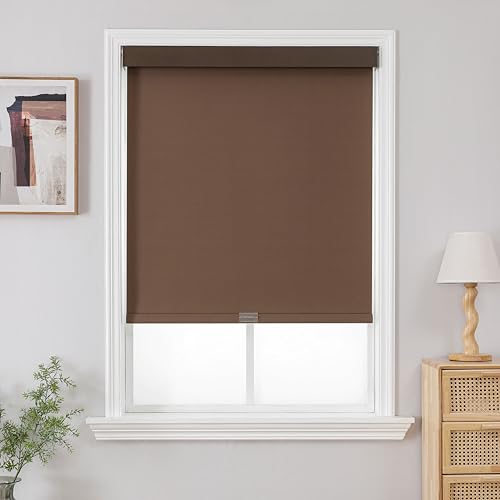 Joydeco 100% Blackout Roller Shades (Pro), Free-Stop Cordless Blinds for Windows, UV Protection, Natural Woven Blinds for Home and Office, Light-Proof Aluminum Cover (22" W x 75" H, Coffee) by Joydeco - Used condition - US$22.18