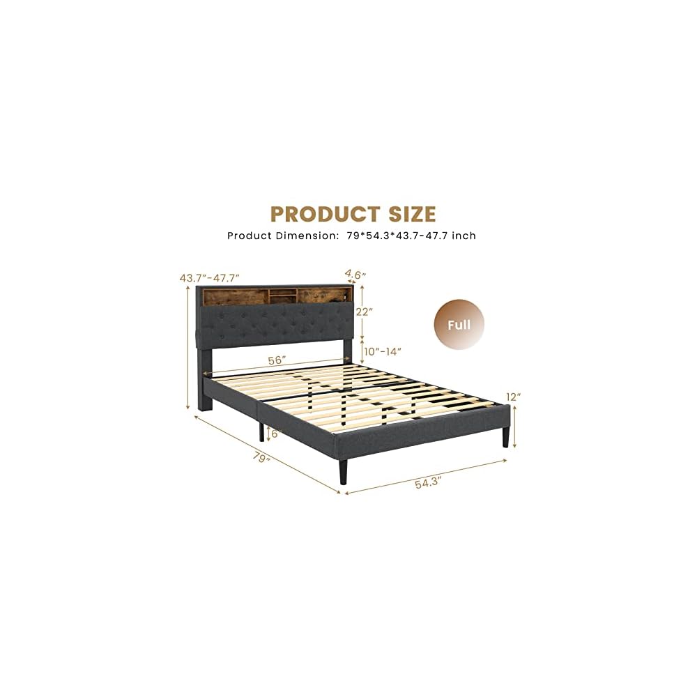 Buy ADORNEVE LED Bed Frame Full Size with Storage Headboard, Platform ...