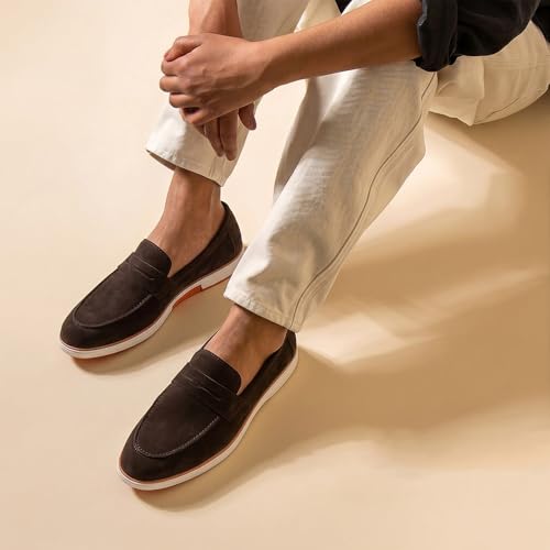 Image of HAYES LONDON Italian Suede Leather Loafers for Men | Casual Slip-On Shoes | Breathable & Lightweight Summer Wear | Comfortable Walking Shoes