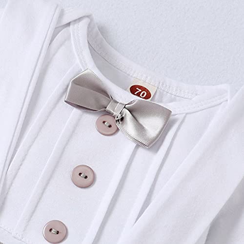 Baby Boys Baptism Christening Outfit Bowtie Romper Suspenders Pants Gentleman Formal Wedding Party Tuxedo Suit Ring Bearer Clothes For First Birthday Cake Smash Photo Gray - Short Sleve 18-24 Months #TOP3