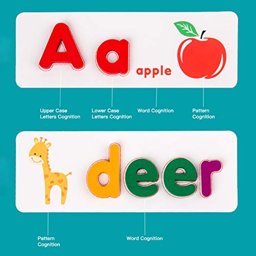 Jogo de palavras de soletração de madeira Cartão de reconhecimento de letras Enigma Montessori STEM