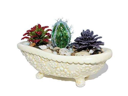 4.7 Inch Handmade Beaded Mixed Succulents In Bathtub Ceramic Pot Artificial Flower Plant Echeveria Cactus Cacti Crassula Floral Centerpiece #TOP3