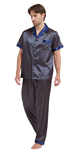 Men's Silk Satin Pajama Set Short Sleeve Loungewear Button Down Sleepwear with Long Pants3