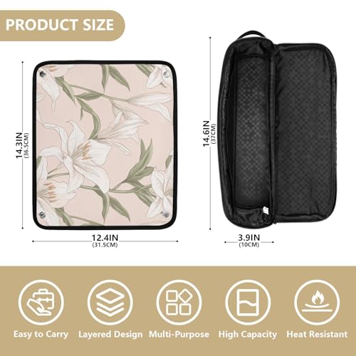 Organizador 2 en 1 para herramientas de cabello White Lily Flowers con estera resistente al calor y doble capa para viaje miniatura 4