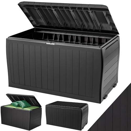 Deuba® Gartenbox Auflagenbox 270L UV-beständig Haltegriffe Rollen Verschlussvorrichtung Balkon Wohnzimmer Wintergarten Kissenbox 117x45cm Anthrazit