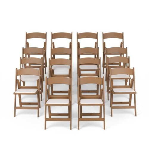 BTEXPERT Resin Folding Chair Vinyl Padded Seat Indoor Outdoor Lightweight Set for Home Event Party Picnic Kitchen Dining Church School Weddings- 20 Natural Chestnut