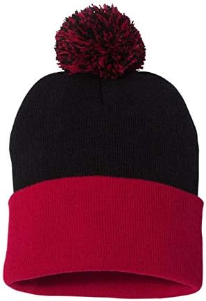 Sportsman Pom-Pom 12 Knit Beanie One Size Black/Red