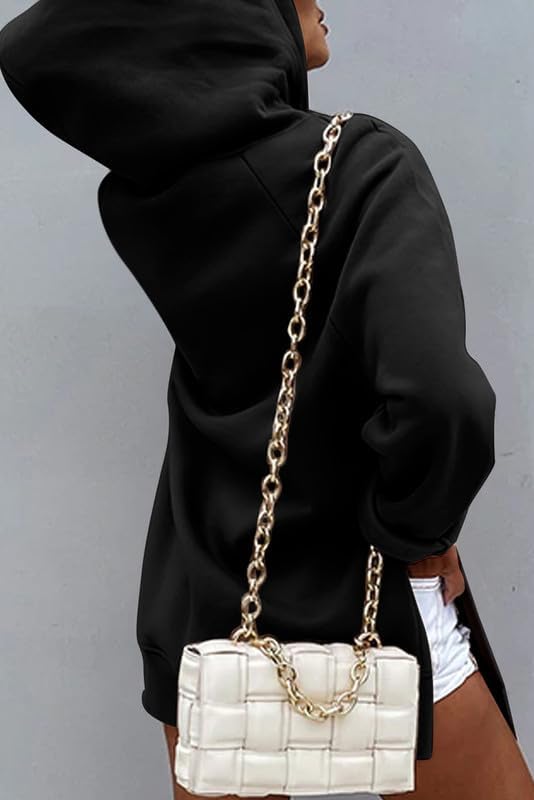 SHEWIN Women's Oversized Casual Pullover Long Sleeve Split Hem Drawstring Hoodies Dress With Kangaroo Pocket - Image 2