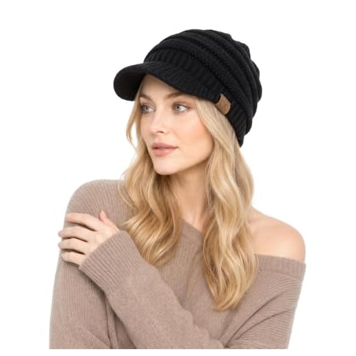 C.C Hatsandscarf Exclusives Women's Ribbed Knit Hat with Brim (YJ-131) (Black Amazon)