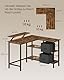 VASAGLE L-förmiger Schreibtisch, 2 geräumige Schubladen, Computertisch mit Monitorständer, Eckschreibtisch, Gaming-Tisch mit Verstellbarer Ablage 115 x 105 cm vintagebraun LWD097B01