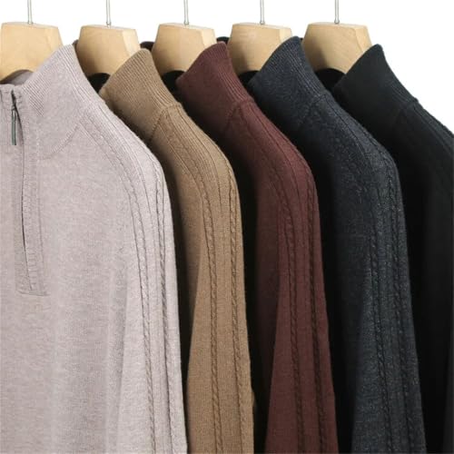 Men's Solid Color Long Sleeve Wool Sweater Men Business Casual Warm Pullover Top Black L2