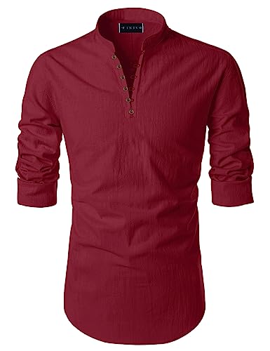 Image of Macsivo Men's Cotton Blend Kurta with Solid Band Collar Full Sleeve Button Closure Regular Fit Curved Hem Length | Kurta for Man | Combo Pack of 2
