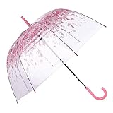 [Pink Cherry]Moonse Romantic Pink Cherry Clear Rain Wind Umbrella,Half-Automatic