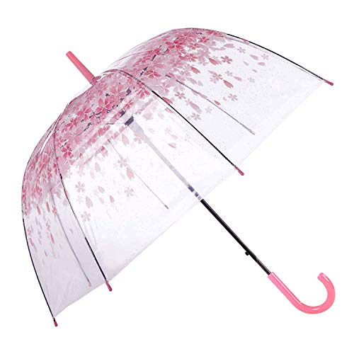 Monfurise [Pink Cherry] Moonse Romantic Pink Cherry Clear Rain Wind Umbrella,Half-Automatic