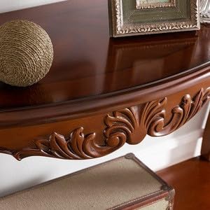Image of Jangid Handicraft Solid Sheesham Wood Half Round Console Table for Living Room | Wooden Entryway Hallway Sofa & Fish Tank Table | Curved Side Table | Brown Finish