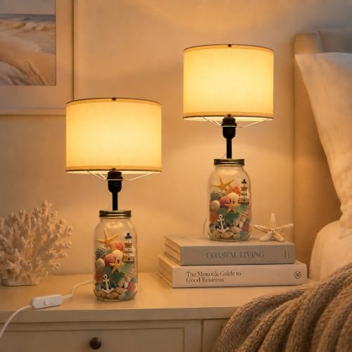 sooogd 2 Pack Fillable Table Lamp Glass Lamp with Clear Bases for Seashells DIY Decor Warm Bedside Lighting for Bedrooms Living Room Indoor Side Table Nightstand Kids Room Office Accent