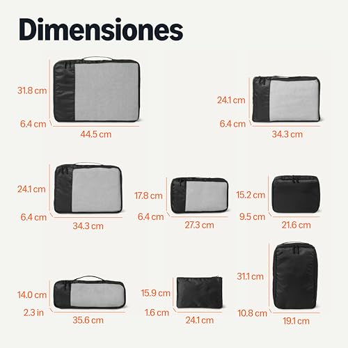 Miniatura 5 de Amazon Essentials Juego de 8 Cubos de Equipaje para Viajes, Organizador de Equipaje con Doble Cremallera, 100% Poliéster, Varias Dimensiones, Negro
