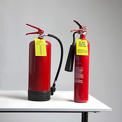 100 PCS Fire Extinguisher - Inspection Tag - [2022-2024] 4-Year Inspection Records - Monthly Fire ExtinguisherS Record Label - with 100 Adjustable Ties, 5 x 3.2 inch Yellow