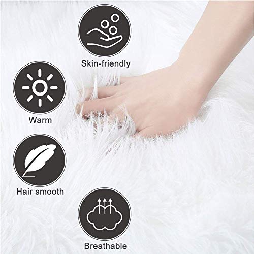 Faux Sheepskin Fur Rug, Fluffy White Rug, Super Soft White Fur Carpet Floor Mat For Bedroom, Kid's Room, Living Room, Rectangle 2.7Ft X 5Ft #TOP3