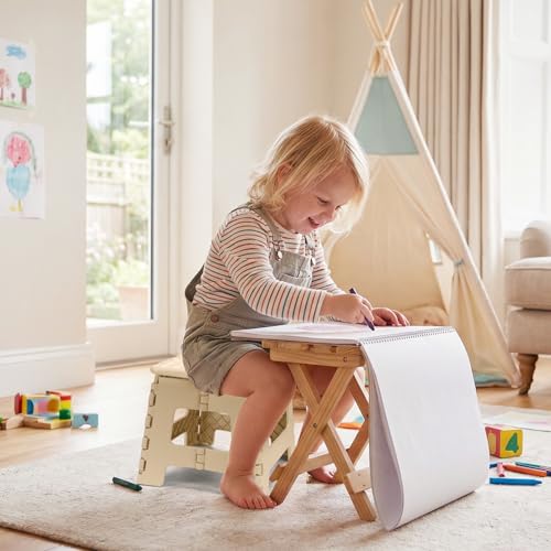 Image of Dyforce Kids Step Stool 9 Inch, 300lbs Folding Step Stool for Toddler | Step stool for Khaki,Anti-slip Heavy Duty with Handle, Lightweight Foldable Foot Stool for Bathroom Kitchen Bedroom Outdoor