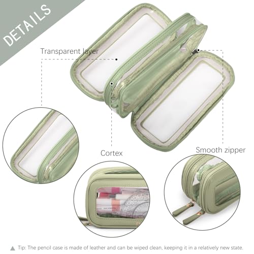 Image of EMUFOOK Clear Pencil Case Aesthetic Large Capacity Pencil Pouch With Zipper Simple Stationary Pencil Bag Transparent Pen Case for School Teen Girl Boy Multi-Purpose Bag for Office Men Women, Green
