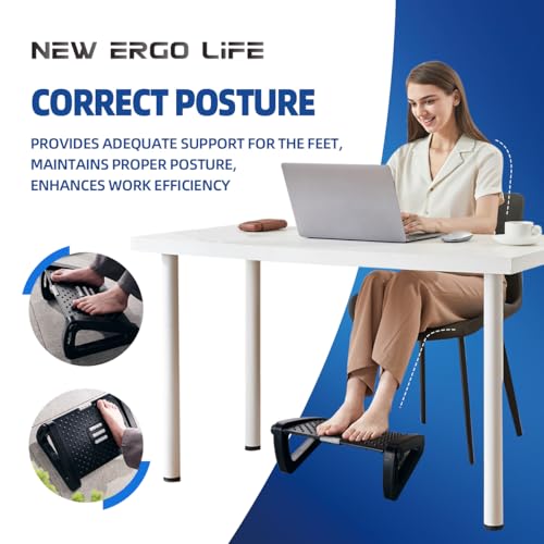 New Ergo Life Adjustable Footrest Under Desk, Comfort Foot Stool at Work, 6-Position Multi-angle Adjustable Foot Pedal, Ergonomic Posture Support, Foot Support for Office and Home (Black) - Image 3