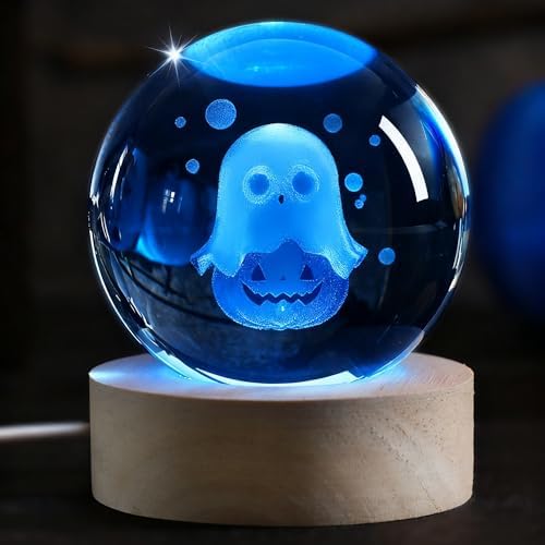 Ghost Night Light,Red Halloween Lights,Crystal Rechargeable Beside USB Vintage Halloween Decor Light,Funny Office Desk and Handmade Emotional Support Crochet Doll for Woman and Kids