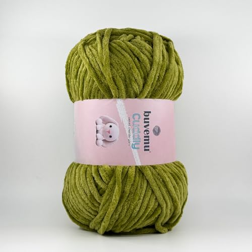 Image of Cuddly Velvet Chenille Yarn, Super Soft Fluffy Bulky for Knitting Crocheting Crafting Blanket Amigurumi, Durable for Shedding, 3.53 Ounces (100 Gram) 109 Yards (100 Meters) (Moss)