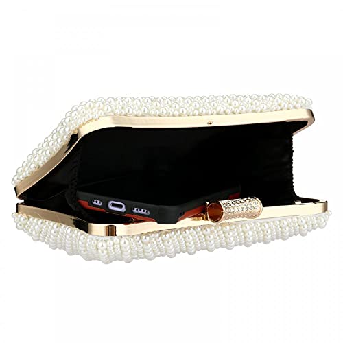 Tmore Women Pearl Clutch Purse Beaded Bride Evening Handbag for Wedding Prom with Chain, White, One Size - Image 8