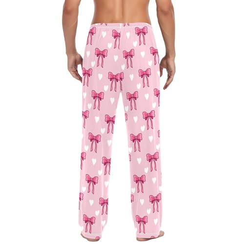Men's Cute Pink Bows Pajama Pants with Pockets - Straight Fit Cotton Sleep Bottoms for Lounge & Nightwear#353