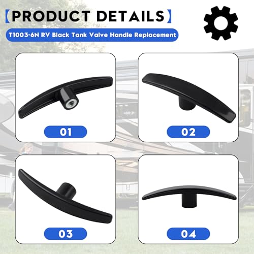 Image of T10036N RV Dump Valve Handle Replacement | Spiral-Reinforced RV Waste Valve Handle with Extended Grip, Compatible with Valterra Bladex 3 inch & 1.5 inch Waste Valves | 2-Piece Kit