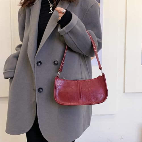 Image of Shoulder Bags Red Purse for Women Burgundy | 90s Y2k Bag, Studded, Leather Handbags, Crossbody Bag