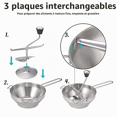 Passer Broyeur en acier inoxydable avec 3 disques pour robot culinaire manuel Concasseur à confitures Légumes Fruits Pommes de terre Ail Press