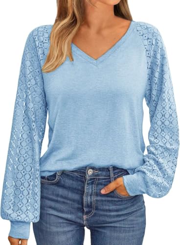 NAIOSS Damen Bluse Elegant Langarmshirt V-Ausschnitt Shirts...