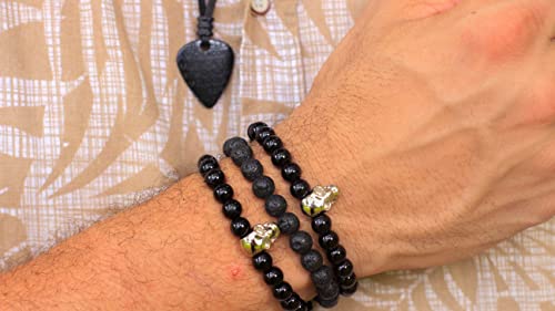 Pulseira Masculina Pedra Vulcanizada Kit Com Três Peças