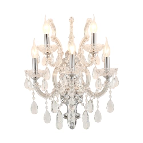 Image of YLONG-ZS Large Modern Crystal Wall Sconce, Lights-5 Light Crystal Wall Sconce Lighting ,Chrome Wall Lamp Chandelier Light Fixtures for Living Room Bedroom Bathroom Over Mirror
