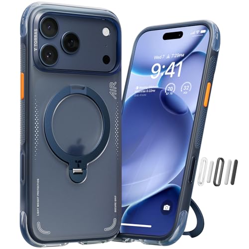 TORRAS Ostand Q3 Air for iPhone 17 Pro Max Case with 360 Magnetic Stand Fit for MagSafe Mil-Grade Drop Tested Camera Control Button Shockproof Phone Case for iPhone 17 Pro Max 6.9 Midnight Blue