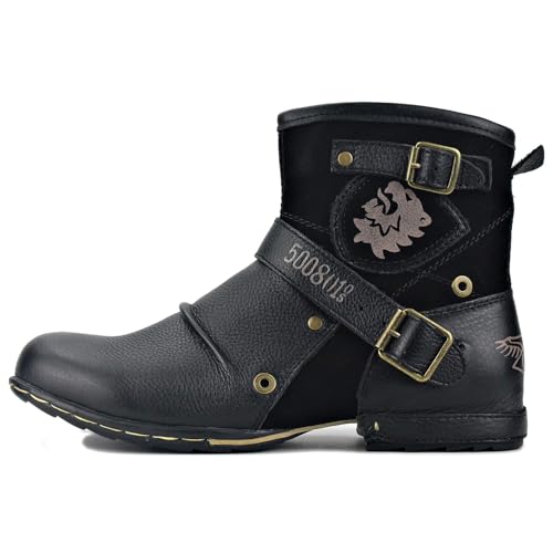 Leather Casual Motorcycle Combat Chukka Ankle Boots for Men with Side Zipper CD-5008-1-N-S2